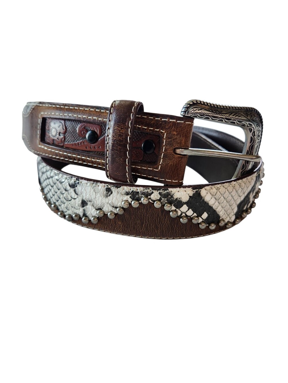 Moonshine Spirit Men's Brown Snake Studded Leather Western Belt Sz 34